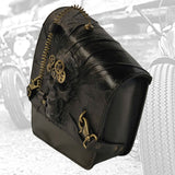 Handcrafted Vegetal Leather Motorcycle Left Side Steampunk Saddlebag-Harley Davidson Softail-Universal Swingarm bag with Skull