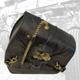 Handcrafted Vegetal Leather Motorcycle Left Side Steampunk Saddlebag-Harley Davidson Softail-Universal Swingarm bag with Skull