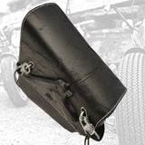 Handcrafted Vegetal Leather Black Motorcycle Left Side Saddlebag with Embossed Gun Design-Harley Davidson Softail-Universal Swingarm Bag