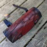 Handcrafted Genuine Vegetal Rustic Maroon Leather Front Fork Tool Bag With Embossed Waves-Universal Motorcycle Bag
