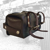 Handcrafted Genuine Vegetal Dark Maroon Leather Front Fork Tool Bag With Embossed Skull - Universal Motorcycle Bag
