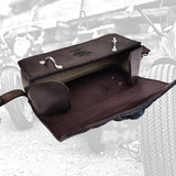 Handcrafted Genuine Vegetal Dark Maroon Leather Front Fork Tool Bag With Embossed Skull - Universal Motorcycle Bag