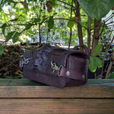 Handcrafted Genuine Vegetal Dark Maroon Leather Front Fork Tool Bag With Embossed Skull - Universal Motorcycle Bag