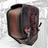 Indian Scout Handcrafted Genuine Leather Maroon and Black Skull Left Side Saddlebag-Gift Indian and Universal Side Mount Bag