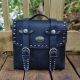 Handcrafted Black Genuine Vegetal Leather Motorcycle Black Sissy Bar Bag with Conchos-Harley Davidson-Gift Universal Leather Bag