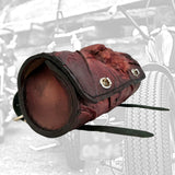 Made To Order-Handcrafted Brown Genuine Leather Front Fork Tool Bag With Embossed Skull Design-Gift HD and Universal Motorcycle Bag
