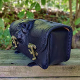 Made to Order-Handcrafted Genuine Black Leather Front Fork Tool Bag With Embossed Skull-Gift Harley Davidson and Universal Motorcycle Bag