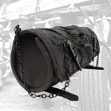 Made To Order-Handcrafted Genuine Black Leather Front Fork Tool Bag Embossed Skull Design-Gift Harley Davidson and Universal Motorcycle Bag