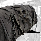 Made To Order-Handcrafted Genuine Black Leather Front Fork Tool Bag Embossed Skull Design-Gift Harley Davidson and Universal Motorcycle Bag