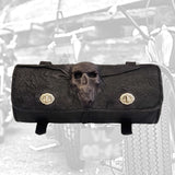 Made To Order-Handcrafted Genuine Vegetal Leather Front Fork Tool Bag Embossed Skull Design-Gift Harley Davidson-Universal Motorcycle Bag