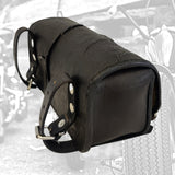 Made To Order-Handcrafted Genuine Black Leather Front Fork Tool Bag Embossed Skull Design-Gift Harley Davidson and Universal Motorcycle Bag.
