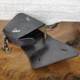 Handcrafted Vegetal Rustic Black Leather Embossed Skull Motorcycle Left Side Saddlebag-Harley Davidson Softail-Universal Swingarm Bag