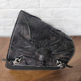 Handcrafted Vegetal Rustic Black Leather Embossed Skull Motorcycle Left Side Saddlebag-Harley Davidson Softail-Universal Swingarm Bag