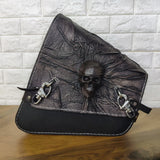 Handcrafted Vegetal Rustic Black Leather Embossed Skull Motorcycle Left Side Saddlebag-Harley Davidson Softail-Universal Swingarm Bag
