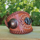 Handcrafted Genuine Brown Vegetal Leather Cuff with Black Agate Stone Setting-Lifestyle Unique Gift Fashion Jewelry Bracelet