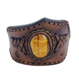 Handcrafted Genuine Brown Vegetal Leather Cuff with Tiger Eye Stone Setting-Lifestyle Unique Gift Fashion Jewelry Bracelet