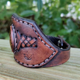 Handcrafted Genuine Brown Vegetal Leather Cuff with Tiger Eye Stone Setting-Lifestyle Unique Gift Fashion Jewelry Bracelet