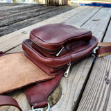 MADE TO ORDER-Handcrafted Genuine Vegetal Leather Brown-Maroon Drop Leg Bag –Skull Design Leather Fanny Pack – Leather Hip Rider Bag