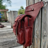 MADE TO ORDER-Handcrafted Genuine Vegetal Leather Brown-Maroon Drop Leg Bag –Skull Design Leather Fanny Pack – Leather Hip Rider Bag