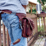 MADE TO ORDER-Handcrafted Genuine Vegetal Leather Brown-Maroon Drop Leg Bag –Skull Design Leather Fanny Pack – Leather Hip Rider Bag