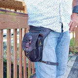 Handcrafted Vegetal Leather Multifunctional Dark Brown color Drop Leg Bag with Embossed Skull Design–Gift Riders Travel Fanny Pack