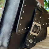Handcrafted Vegetal Leather Motorcycle Left Side Black Saddlebag-Harley Davidson Softail-Universal Swingarm Bag