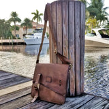 Handcrafted Genuine Vegetal  Rustic Brown Leather Postman Shoulder Bag-Gift Cross Body Bag-Leather Messenger Bag
