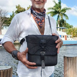 Handcrafted Genuine Vegetal  Rustic Black Leather Postman Shoulder Bag with a Skull Design - Shoulder bag - Sandle Bag