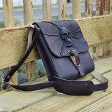 Handcrafted Genuine Vegetal  Rustic Black Leather Postman Shoulder Bag with a Skull Design - Shoulder bag - Sandle Bag