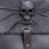 Handcrafted Genuine Vegetal  Rustic Black Leather Postman Shoulder Bag with a Skull Design - Shoulder bag - Sandle Bag