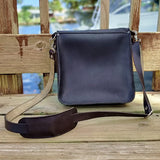 Handcrafted Genuine Vegetal  Rustic Black Leather Postman Shoulder Bag with a Skull Design - Shoulder bag - Sandle Bag