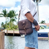 Handcrafted Genuine Vegetal Rustic Brown Embossed Skull Leather Postman Shoulder Bag-Gift Cross Body Bag-Leather Messenger Bag
