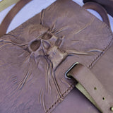 Handcrafted Genuine Vegetal Rustic Brown Embossed Skull Leather Postman Shoulder Bag-Gift Cross Body Bag-Leather Messenger Bag