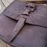Handcrafted Genuine Vegetal Rustic Brown Embossed Skull Leather Postman Shoulder Bag-Gift Cross Body Bag-Leather Messenger Bag