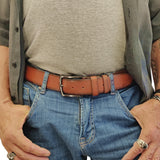 Quality 1.6 inches Width Brown Genuine Vegetal Leather Sport Belt for Everyday Use-Gift Ideas