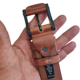 Quality 1.6 inches Width Brown Genuine Vegetal Leather Sport Belt With Leather Buckle Set for Everyday Use-Gift Ideas