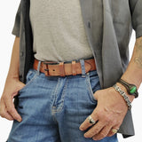 Quality 1.6 inches Width Brown Genuine Vegetal Leather Sport Belt With Leather Buckle Set for Everyday Use-Gift Ideas