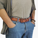 Quality 1.6 inches Width Brown Genuine Vegetal Leather Sport Belt With Leather Buckle Set for Everyday Use-Gift Ideas