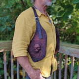 Handcrafted Rustic Brown Large Leather Holster-Leather Shoulder Bag-Leather Festival Bag-Gift Travel Bag-Burning Man Gear Embossed Skull
