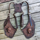 Handcrafted Rustic Brown Large Leather Holster-Leather Shoulder Bag-Leather Festival Bag-Gift Travel Bag-Burning Man Gear Embossed Skull