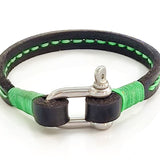Handcrafted Black Genuine Leather Unisex Marine Style Fashion Bracelet-Cuff-Stainless Shackle design bracelet