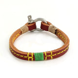 Handcrafted Brown Genuie Leather Unisex Marine Style Fashion Bracelet-Cuff-Stainless Shackle design bracelet