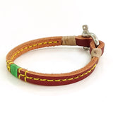 Handcrafted Brown Genuie Leather Unisex Marine Style Fashion Bracelet-Cuff-Stainless Shackle design bracelet