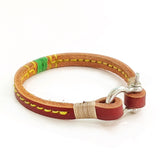 Handcrafted Brown Genuie Leather Unisex Marine Style Fashion Bracelet-Cuff-Stainless Shackle design bracelet