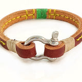 Handcrafted Brown Genuie Leather Unisex Marine Style Fashion Bracelet-Cuff-Stainless Shackle design bracelet