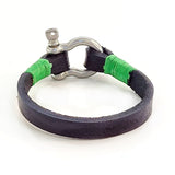 Handcrafted Small Black Genuie Leather Unisex Marine Style Fashion Bracelet-Cuff-Stainless Shackle design bracelet