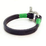 Handcrafted Small Black Genuie Leather Unisex Marine Style Fashion Bracelet-Cuff-Stainless Shackle design bracelet