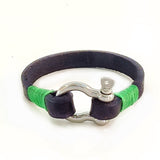 Handcrafted Small Black Genuie Leather Unisex Marine Style Fashion Bracelet-Cuff-Stainless Shackle design bracelet