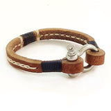 Handcrafted Brown Genuine Leather Unisex Marine Style Fashion Bracelet-Cuff-Stainless Shackle design bracelet