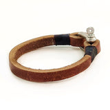 Handcrafted Brown Genuine Leather Unisex Marine Style Fashion Bracelet-Cuff-Stainless Shackle design bracelet